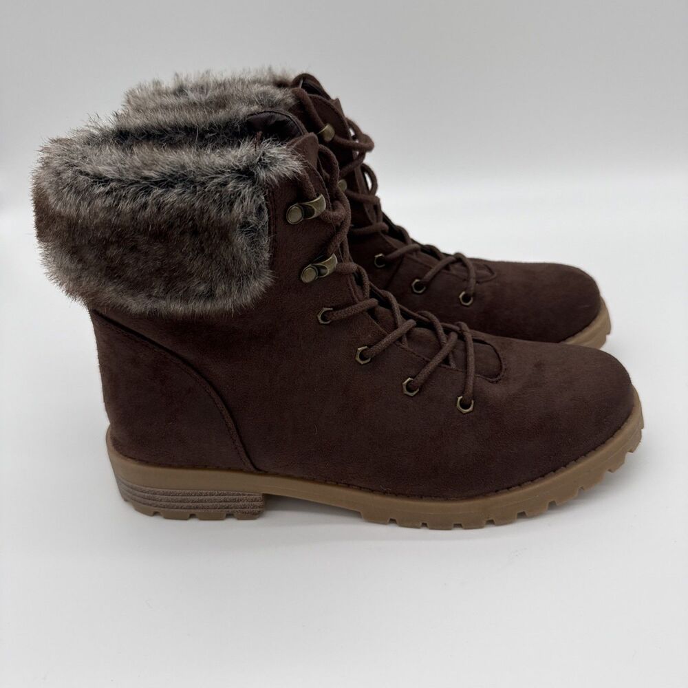 Cliffs By White Mountain Ankle Boots Brown Faux Fur Lace Up 8.5
